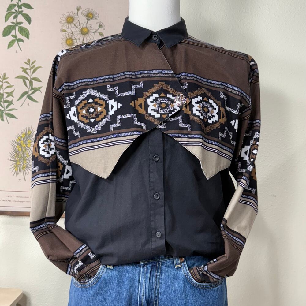 Vintage 90s Y2k Panhandle Slim Western Cowboy Shirt Rodeo Southwestern Aztec L
